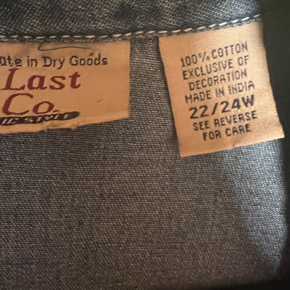 Vintage Denim Calico Short Sleeve Mock Layer Twofer Button Up Shirt Size 22/24 - Picture 12 of 13